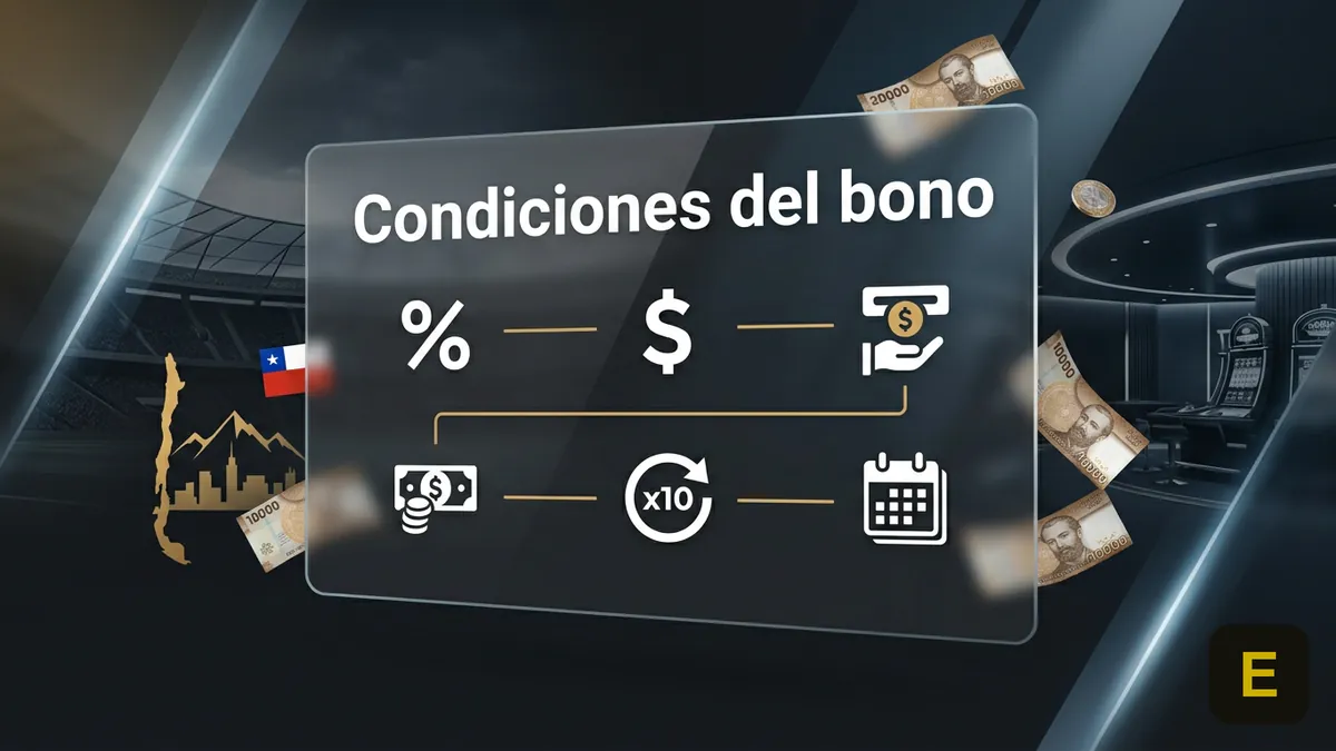 Panel con iconos de porcentaje, depósito y rollover que resume las condiciones del bono de Ecuabet