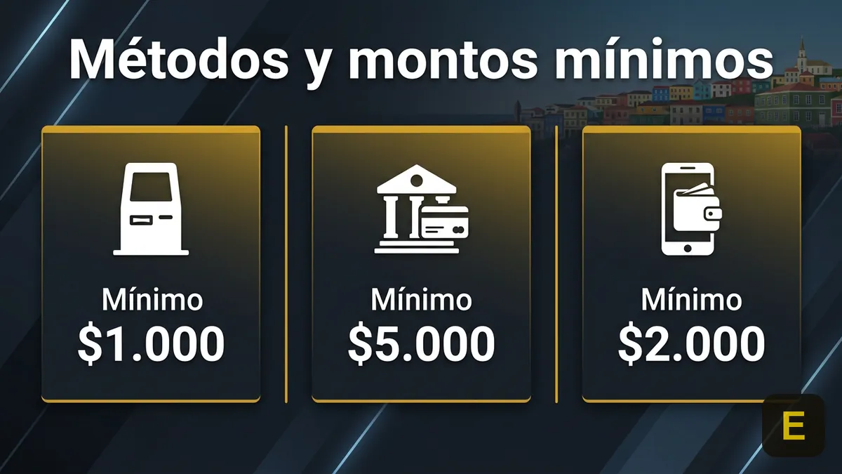 Comparación de métodos de depósito en Ecuabet y sus montos mínimos en Chile