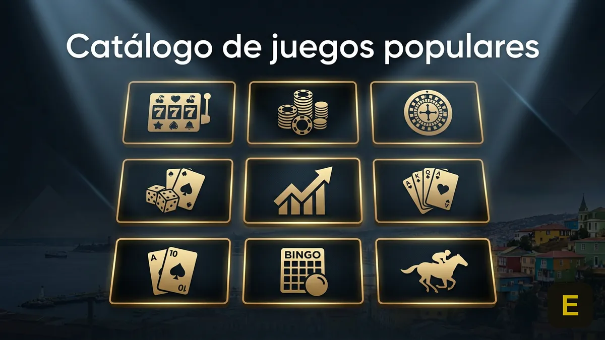 Galería de iconos genéricos de juegos de casino en línea, tragamonedas y crash, con acento visual de Valparaíso, Chile.